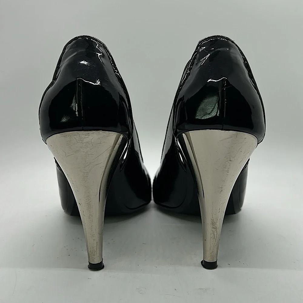 Linea Paolo Sexy Black/Silver Peep Toe Stiletto Heels Shoes **Size 6.5**🔥🔥 - Picture 5 of 9